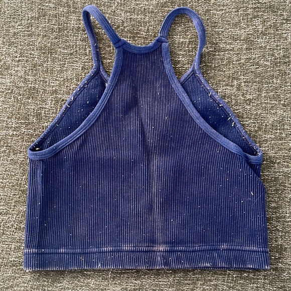 Navy High Neck Ribbed Workout Bra/Top - Picture 3 of 3